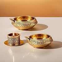 Vista 2 de Hashcart Diya de latón para Pooja Kuber Diya [ paquete de 4 piezas] - Diwali Diyas Diya lámpara para Puja tradicional india lámpara de aceite Kutthu