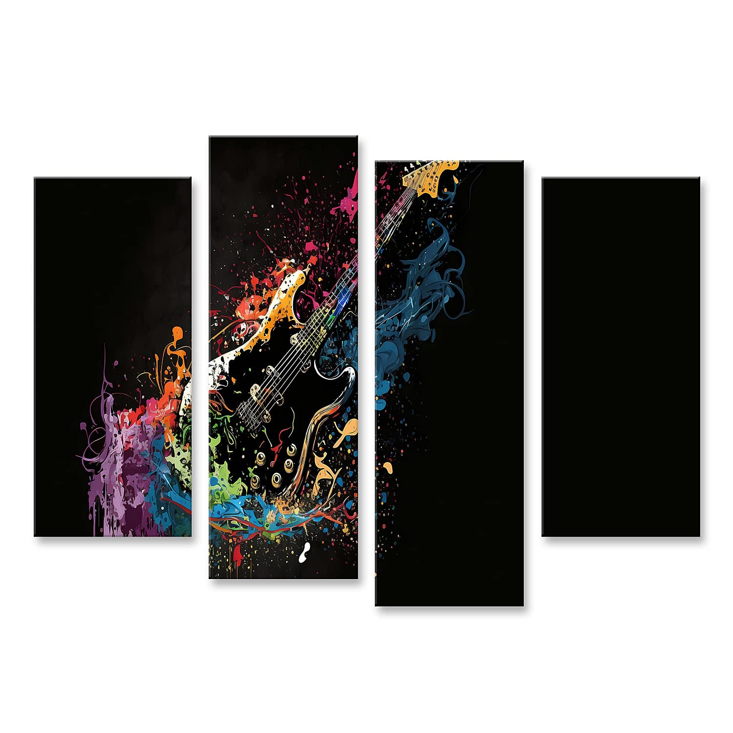 islandburner Quadro su tela Chitarra elettrica colorata vernice splatter isolato sfondo nero Hard Rock IVCG Quadri Stampe Immagini Murale Decorazione da parete