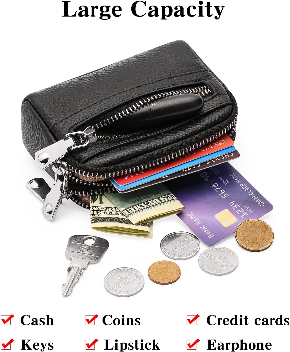 SENDEFN Coin Purse for Women Leather Wristlet Double Zip Around Small Change Pouch - Image 2