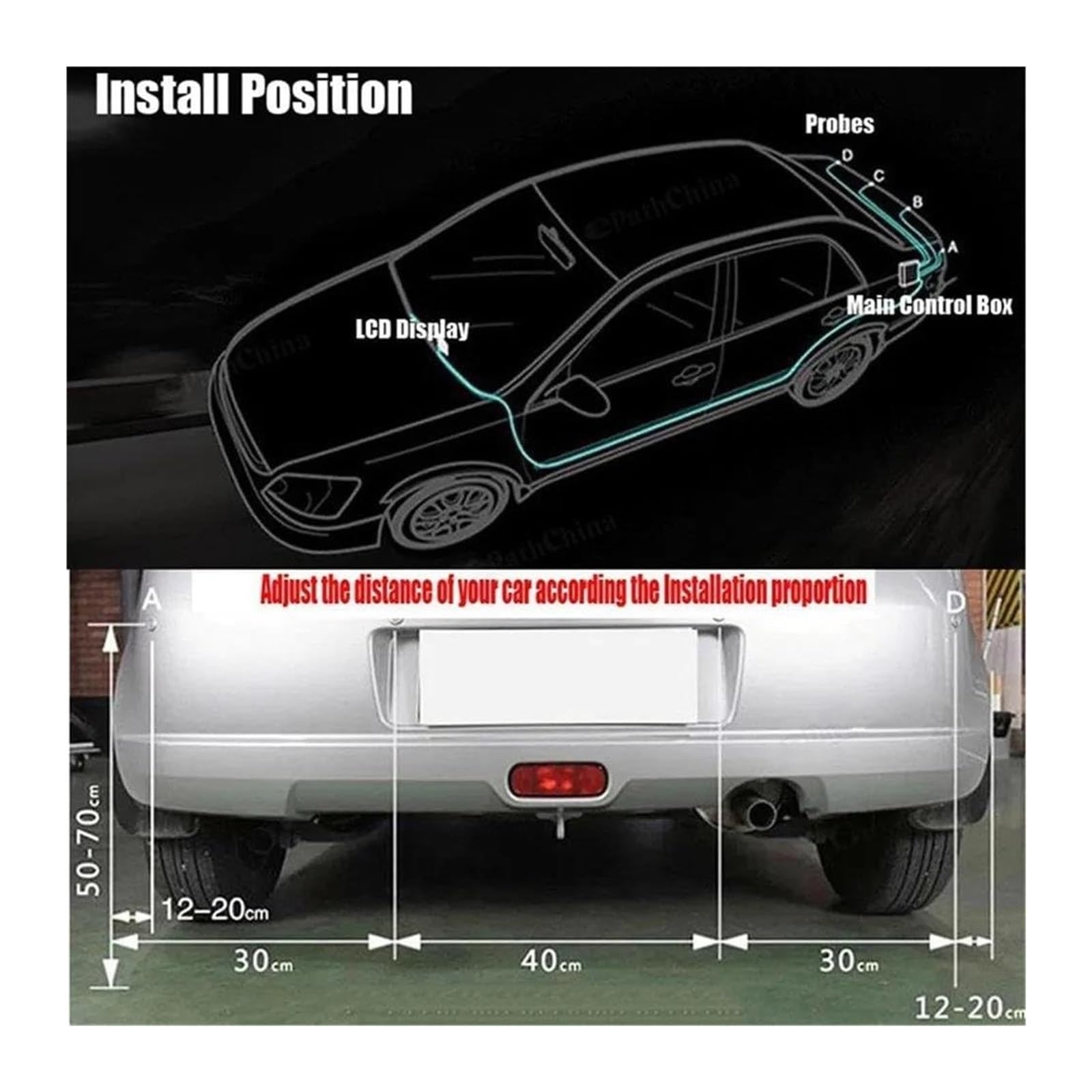 Sensor Aparcamiento Radar Marcha Atrás para Coche Doble CPU Pantalla LCD Interruptor 12 V Detector Monitor Sensor De Aparcami(Rojo)