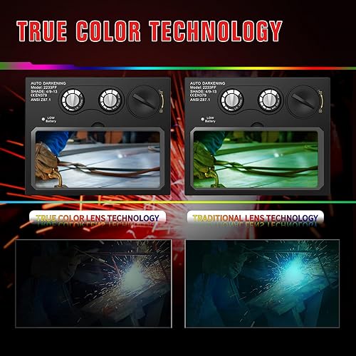 Miniatura 3 de TRQWH Casco de soldadura con oscurecimiento automático de color verdadero de luz para hombres, capucha de soldadura con energía solar con 2 sensores
