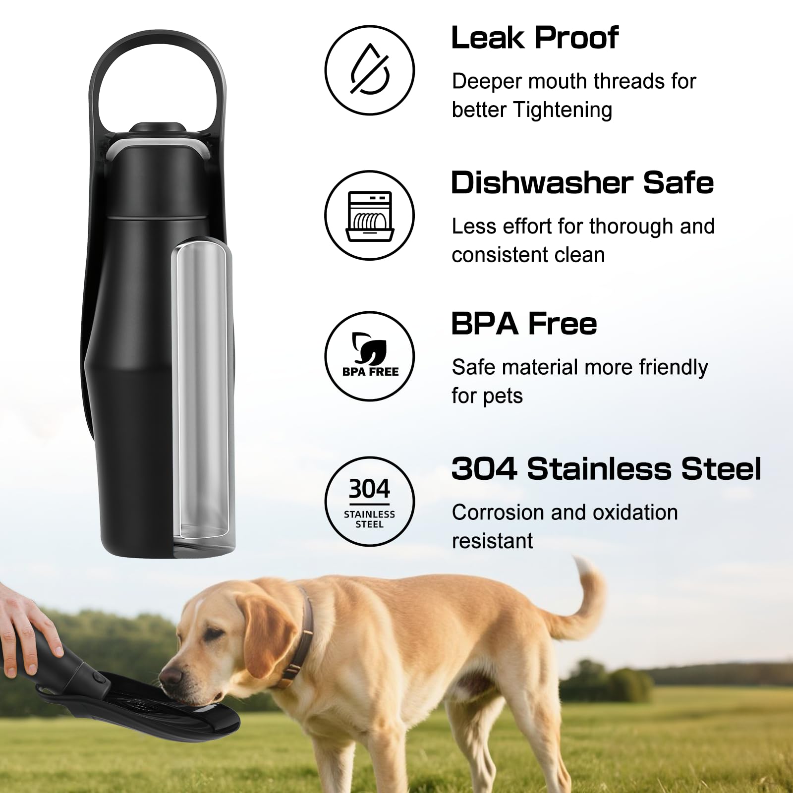 Hundetrinkflasche für Unterwegs - 750ml Trinkflasche Hunde, Auslaufsicher & Robust aus Edelstahl, Vakuum Isolierte, Hunde Trinkflasche to go, Geschenke Männer Papa