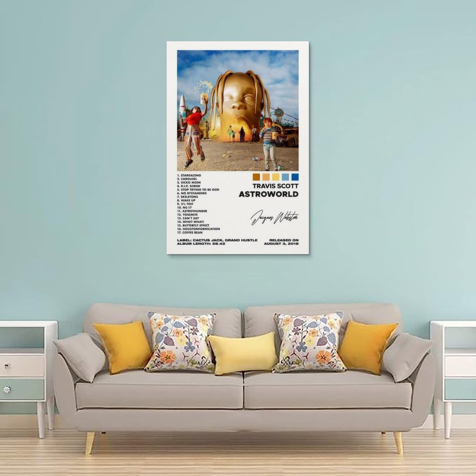 WEIJUNMAOYI Poster artistico su tela di Travis Scott, arte da parete per decorazione della stanza, stampa estetica 30 x 45 cm, senza cornice