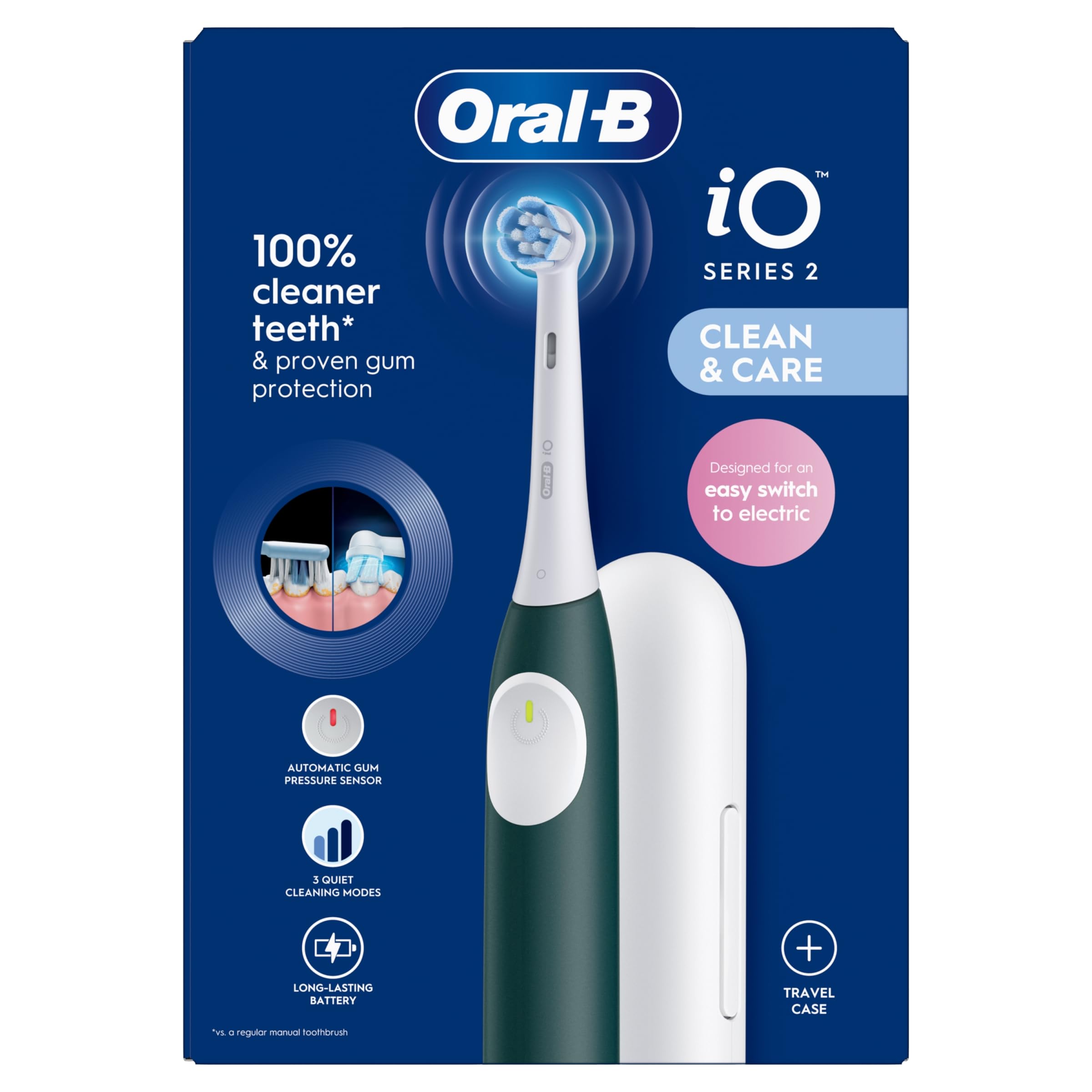 Oral-B iO2 Forest Green Elektrische Zahnbürste, 1 Zahnbürstenkopf, 1 Reiseetui