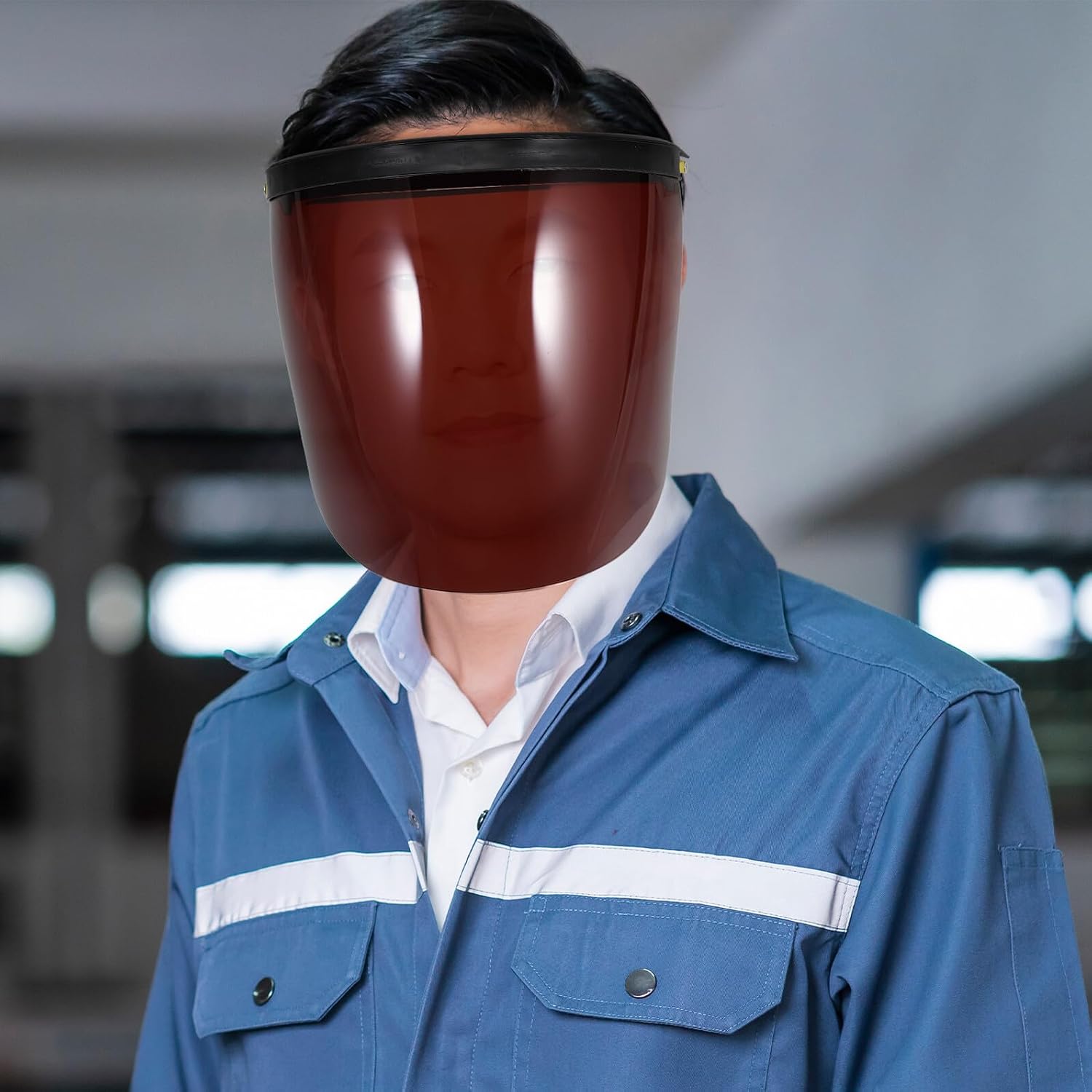 Welding with Tea-tinted Protective Visor, Impact-resistant Face Safety Shield for High-temperature Industrial Use, Welder Hood Eye Protection for Grinding and Cutting