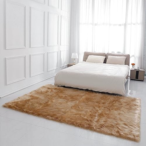 Miniatura 3 de Alfombras súper suaves y esponjosas de piel de oveja sintética de alta densidad para el dormitorio, el sofá y la sala de estar, alfombra de felpa de