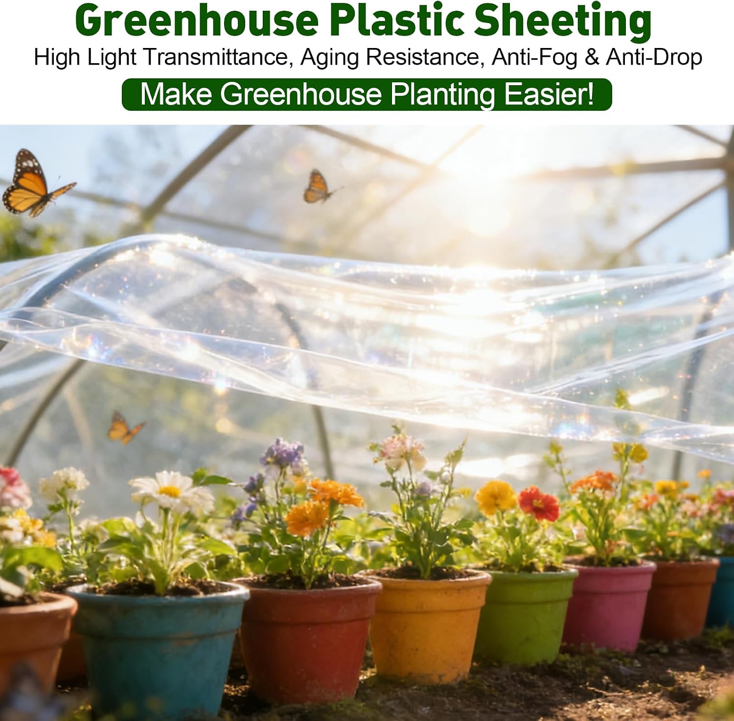 Greenhouse Plastic Sheeting,6.5ftx5.9ft Greenhouse Film,Clear Polyethylene Film for Outdoor Plant,Farms,Garden,Agriculture,Waterproof Wind Frost Dust