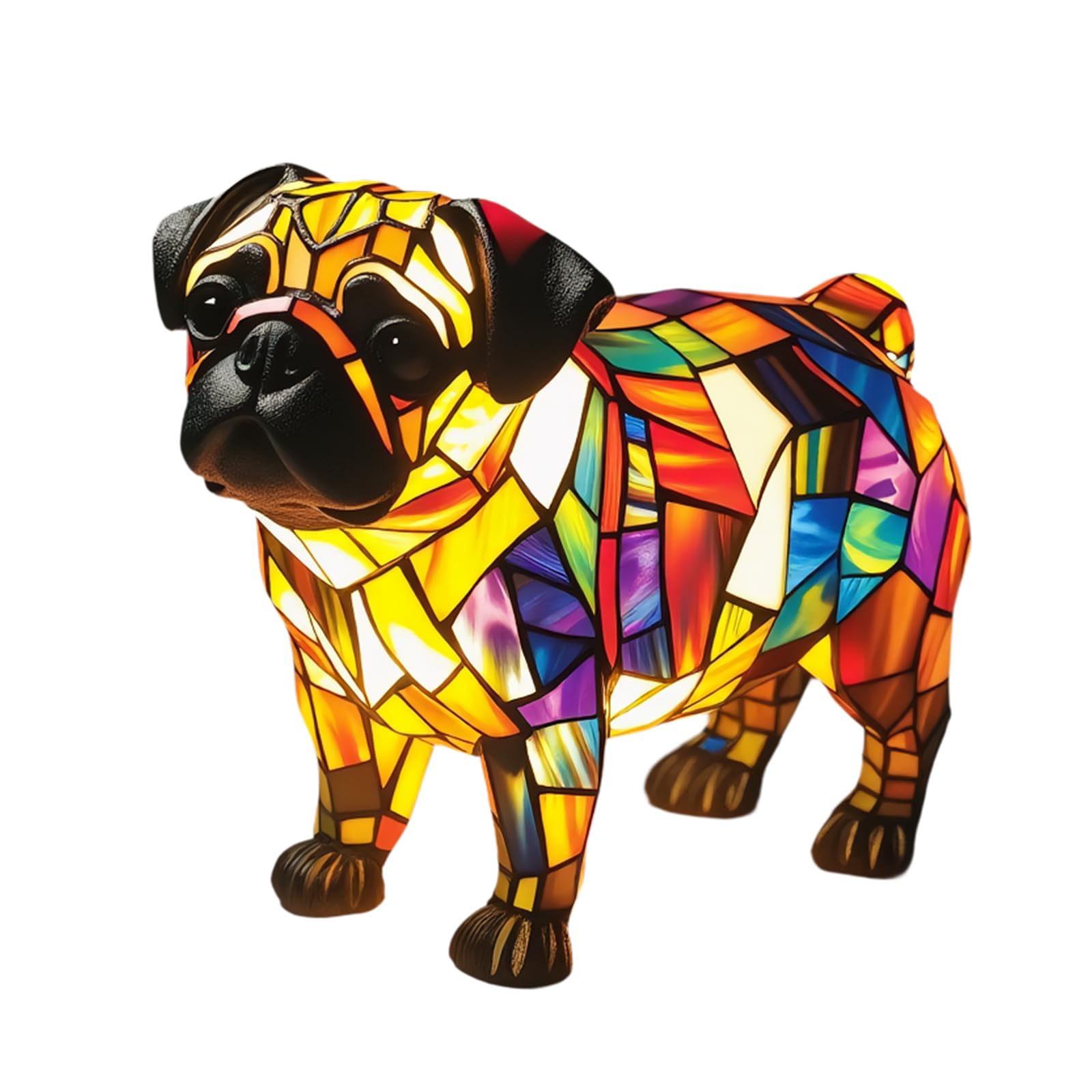 Noaya Stained Animal Lamp - Resin Tabletop Night Light, Cute Stained Glass Lamps, Retro Art Light for Home Decoration, Resin Material Magical and Colorful Dog Night Lights, Pug Lamp — image 1