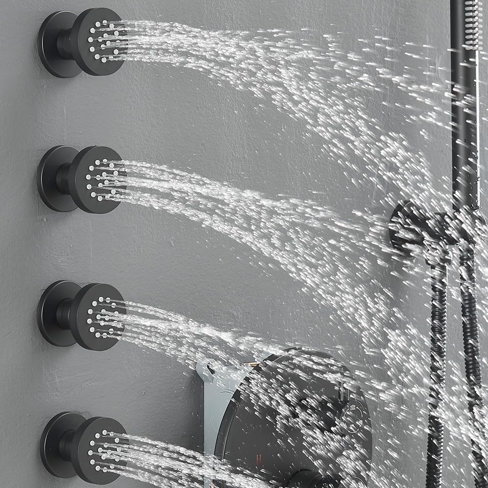 Brass Shower Body Jet Matte Black Round Massage Side Sprayer Adjustable Wall Mounted