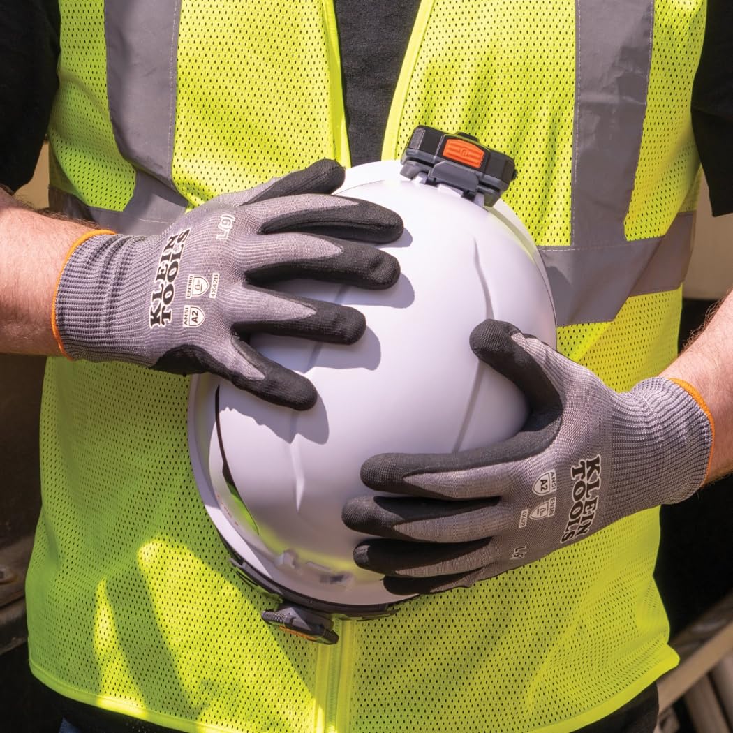 KLEIN TOOLS 60583 Work Gloves, Knit Dipped Cut Resistant ANSI A2 Nitrile Coated Gloves, HPPE Fabric, Touchscreen Capable, Small, 2-Pair