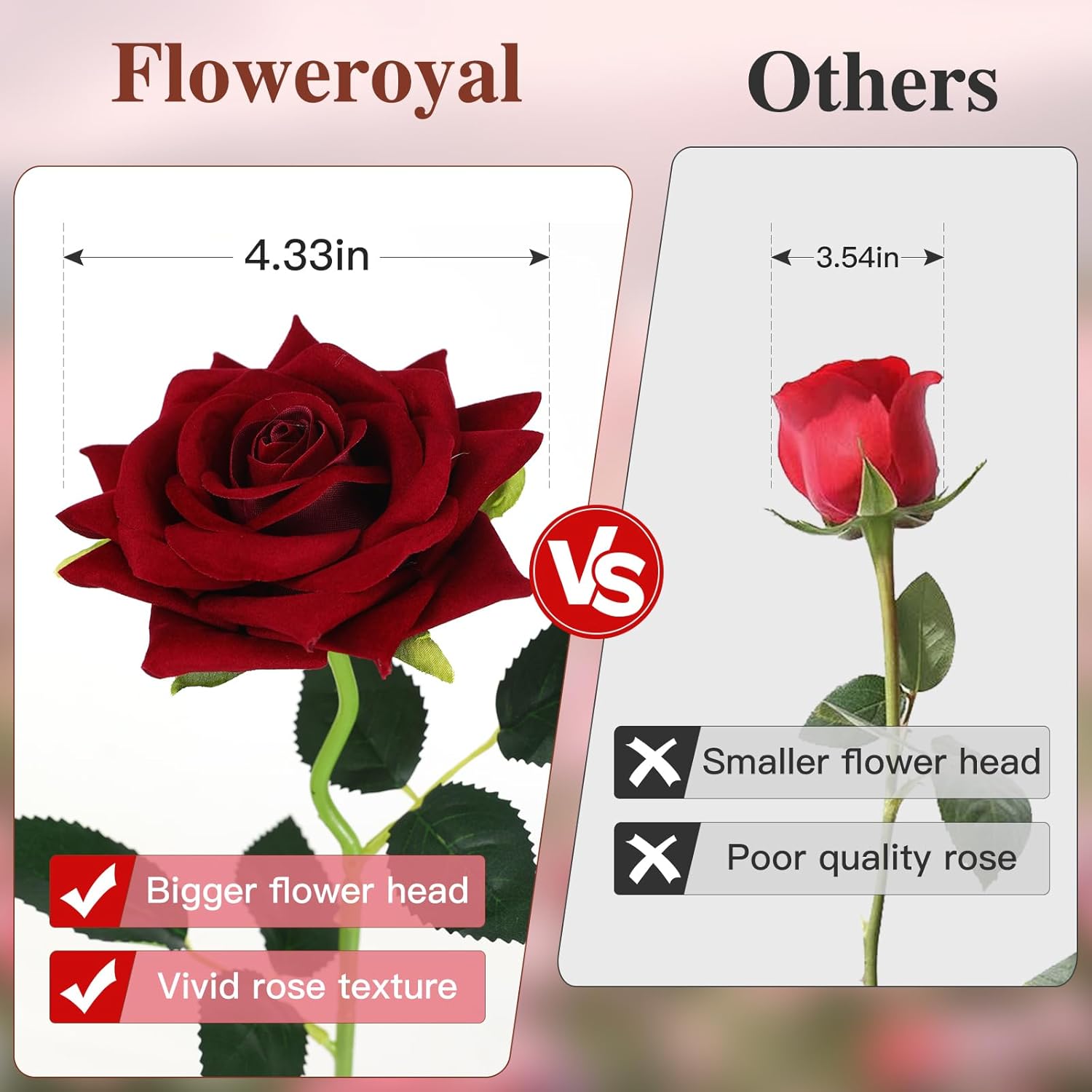 Floweroyal 15PCS Burgundy Roses Artificial Flowers 4.33" Velvet Flowers with Long Stem Fake Roses for Valentine's Day, Wedding Bridal Bouquets, Floral Arrangement, Table Centerpieces, Home Decorations - Image 2