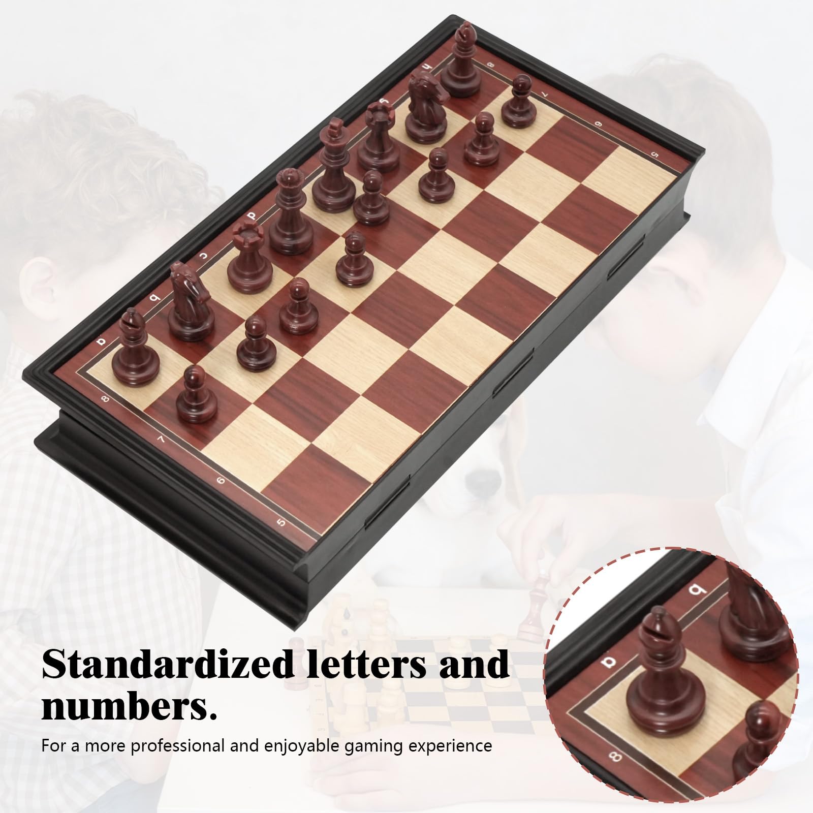 Echiquier, 24 × 24 cm Jeu D'Échecs en Pliable Echiquier Grain de Bois en Plastique, Deluxe Echecs Magnétique, Portable Chess Board Echequier pour Enfants Adultes Fête Voyage
