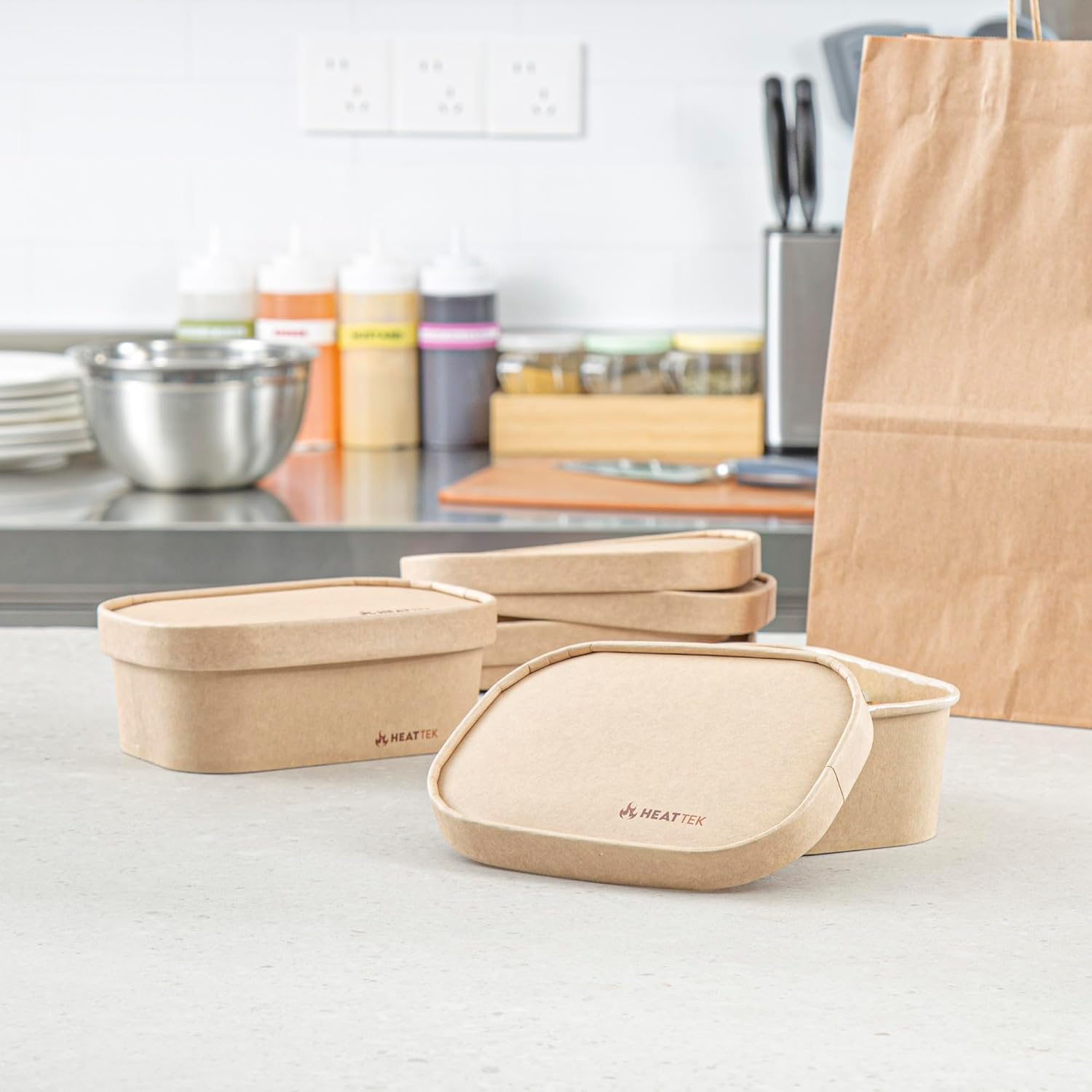 Restaurantware-Heat Tek 6.77 x 4.72 Inch Lids For To Go Containers, 100 Oval Food Container Lids - Containers Sold Separately, Raised Edges, For Hot And Cold Foods, Kraft Paper Lid For Food Bowls