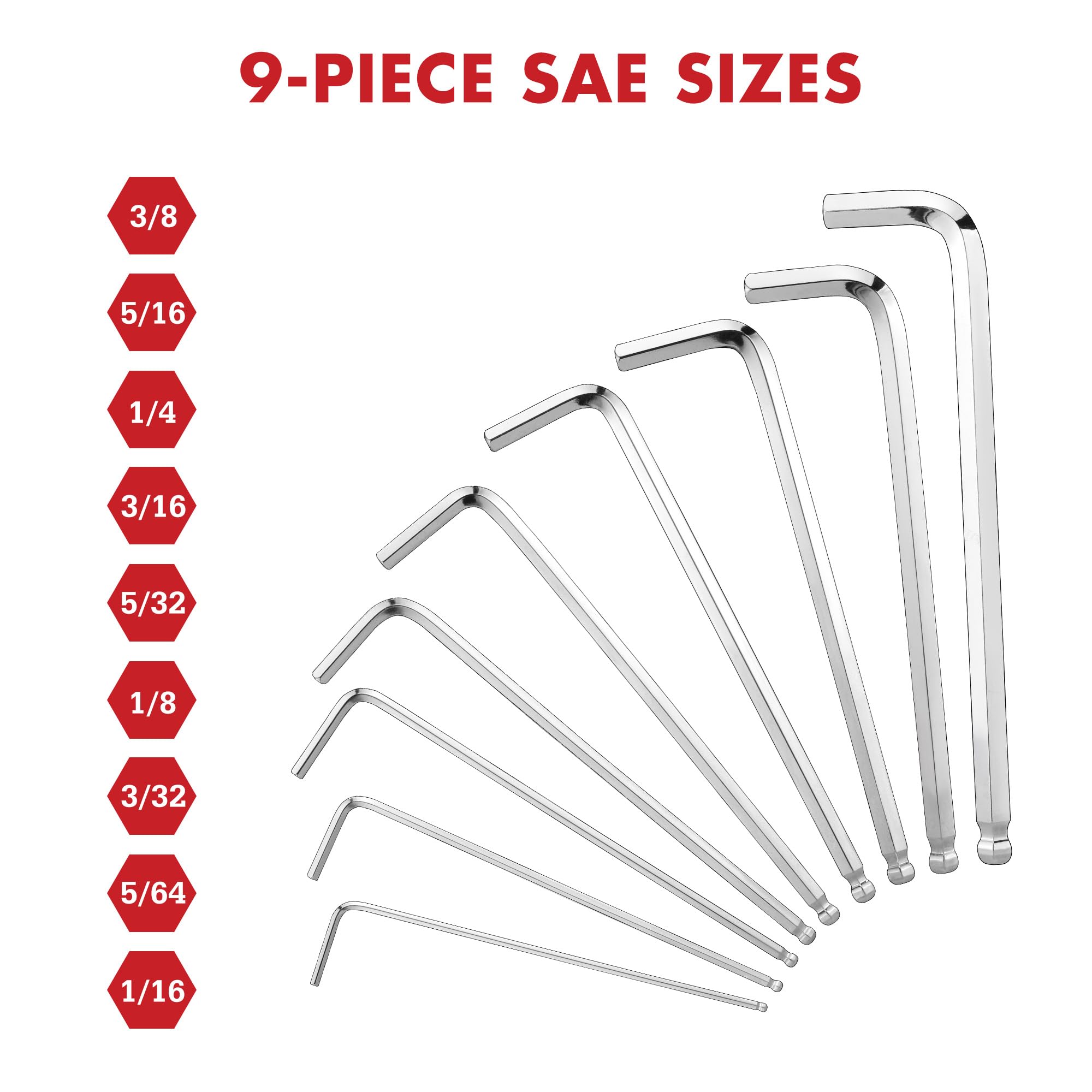 Arrow Inbusschlüssel-Set mit Kugelende, SAE und metrischem Sechskantschlüssel-Set, Cr-V-Stahl mit abgeschrägten Kanten, lasergeätzte Größe, 2er-Pack Inbusschlüssel-Set für Fahrrad-, Möbel- und
