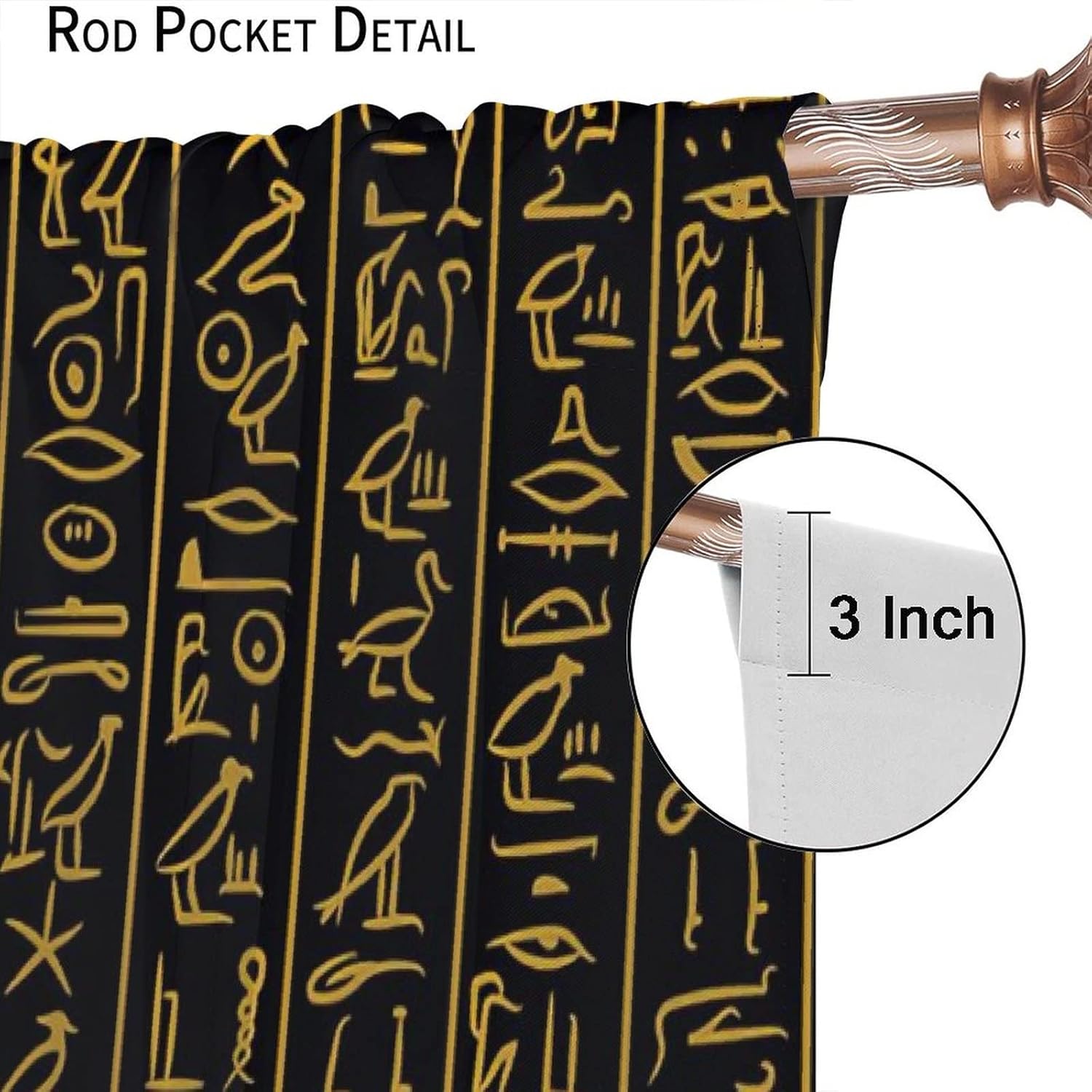 Egypt Curtains,Abstract Vintage Egyptian Ancient Culture Black Gold Hieroglyph Symbol Blackout Curtains - Rod Pocket Window Curtain,2 Panels 63"L x 27.5"W Energy Saving Thermal Insulated Drapes