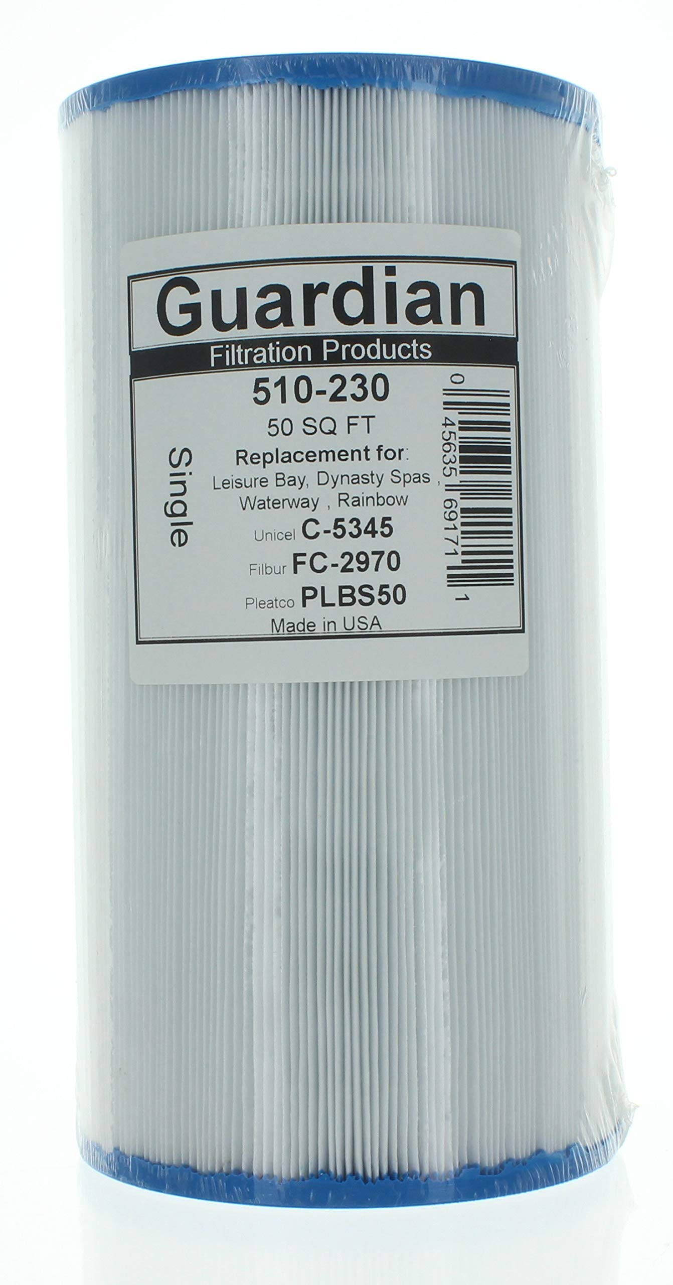 Guardian Filtration Products Spa Filter Cartridge 510-230-02 Two-Pack Replacement for Unicel C-5345 Filbur FC-2970 Pleatco PLBS50