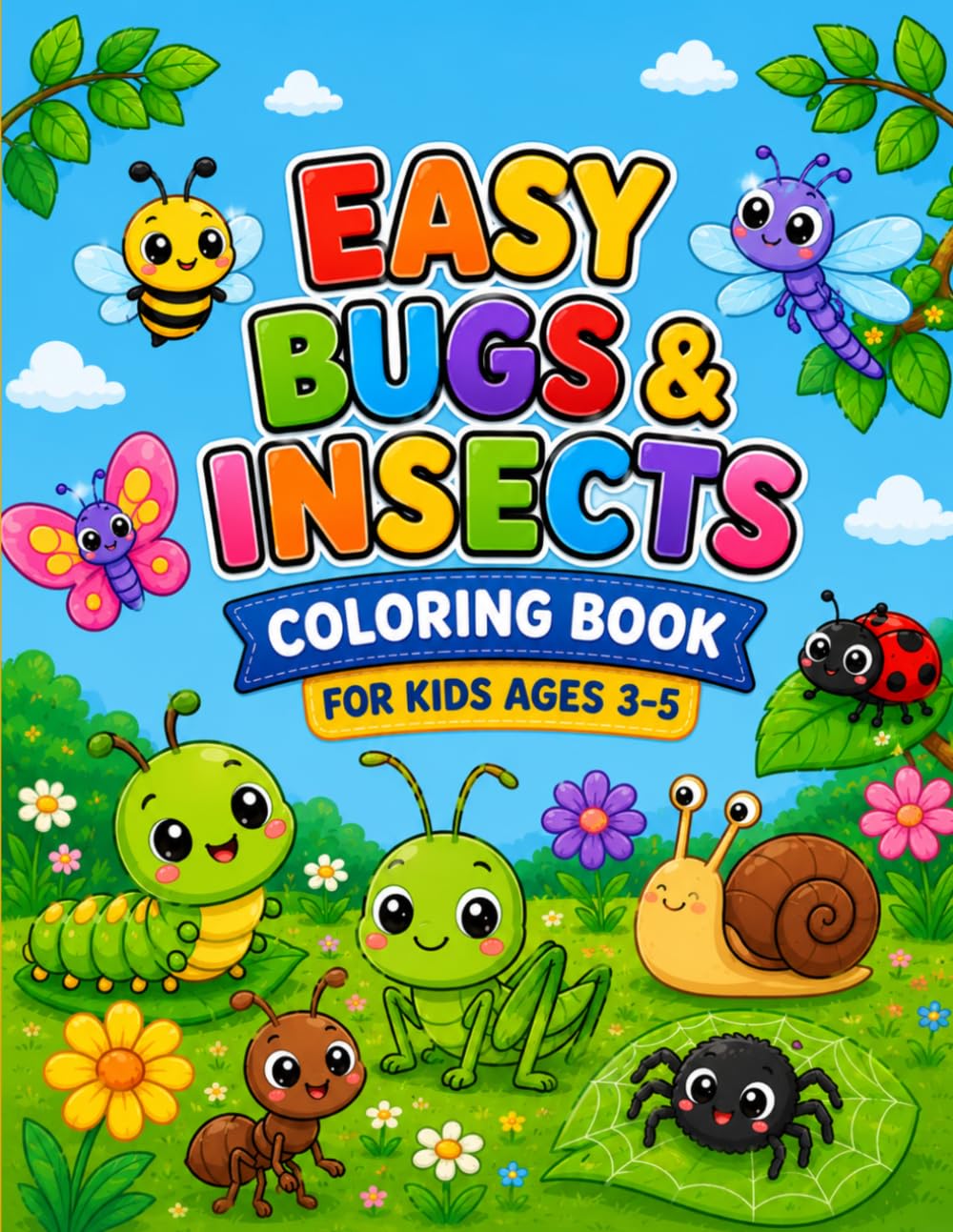 Easy Bugs & Insects Coloring Book for Kids Ages 3–5: Cute and Simple Big Bold Bug Designs | Fun and Easy Coloring Pages for Toddlers and Preschoolers