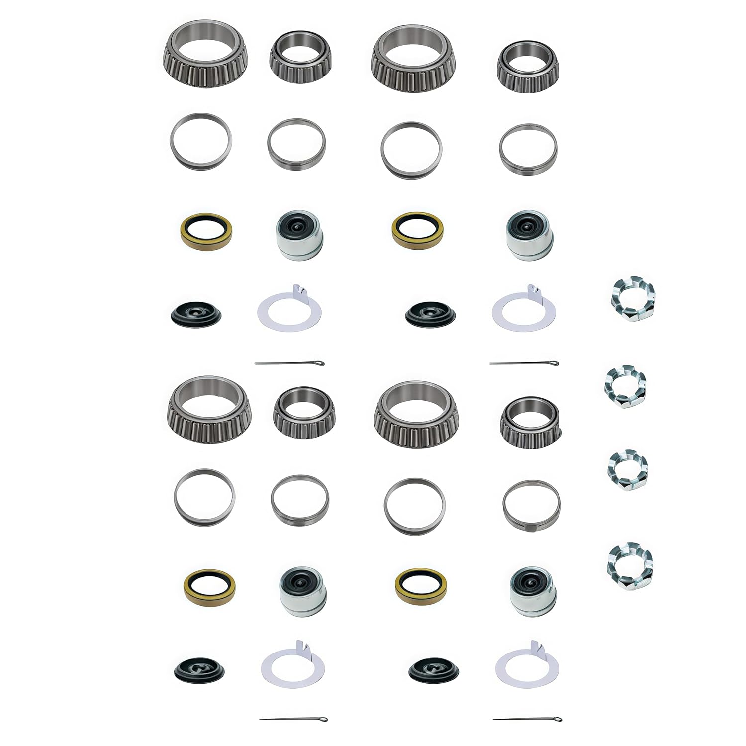4 Sets L68149 L44649 Trailer Bearing Kit for 3,500 lb Axles – Fits #84 Spindle – Includes L68111/L44610 Races, 10-172 Seal, Dust Caps, Tang Washers, Cotter Pins, Castle Nuts