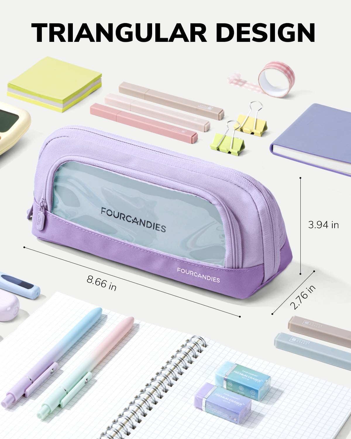 Four Candies Cute Pencil Case, Magnetic Design Large Pencil Pouch Purple