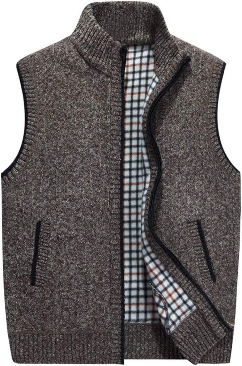 LemonGirl Mens Casual Slim Full Zip Knitted Sweater Vest with Pocked