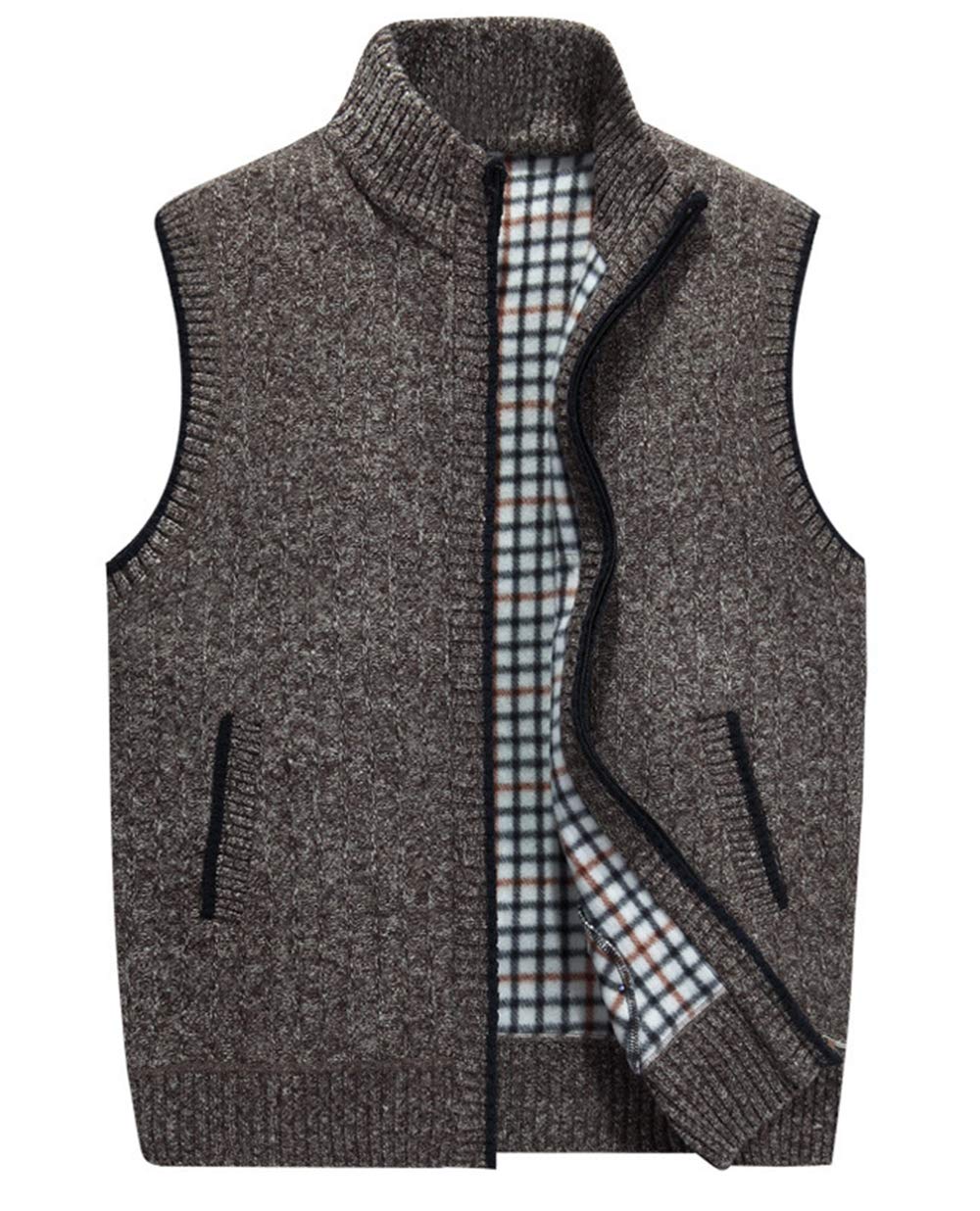 LemonGirl Mens Casual Slim Full Zip Knitted Sweater Vest with Pocked