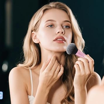 SSKHE 2 Pcs Travel-Size Make Up Set,Mini Foundation & Blush Brush, Dense Synthetic Bristles for Liquid/Cream Foundation, Blush, Powder & Bronzer, Vegan, Cruelty-Free & Buildable Coverage for Flawless