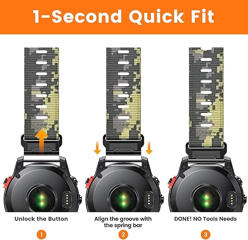 Vista 57 de Compatible con Garmin Fenix 7X/Fenix 6X/Fenix 5X/Fenix 8 2.008 in/5X Plus/6X Pro/7X Pro, correa de nailon Quickfit 26 para Tactix 7/Descent