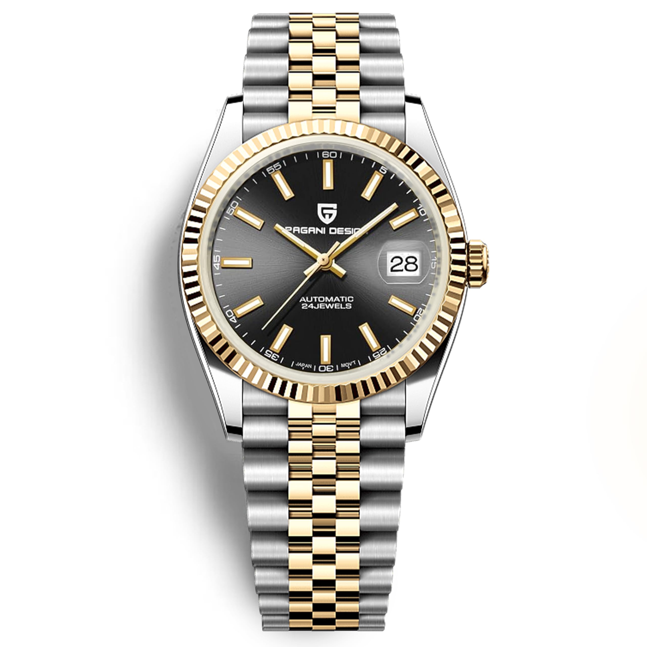 Pagani Design PD1645 Men's Watch 42MM Men's Automatic Watch Japan NH35 A Automatic Movement 100M Water Resistant, Stainless Steel, Sapphire Mirror, Sport Business Watch. Black gold