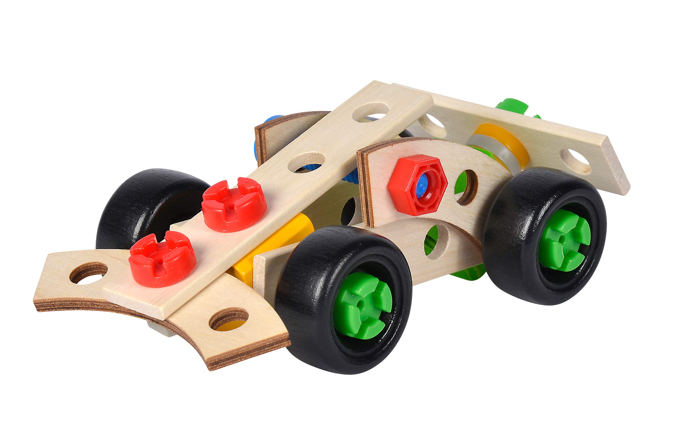 Eichhorn Constructor 100039007 Wyścigówka 3w1, 35 elementów, zestaw drewnianych klocków konstrukcyjnych, 3 modele do złożenia, FSC® 100%, prezent dla dzieci od 3 lat