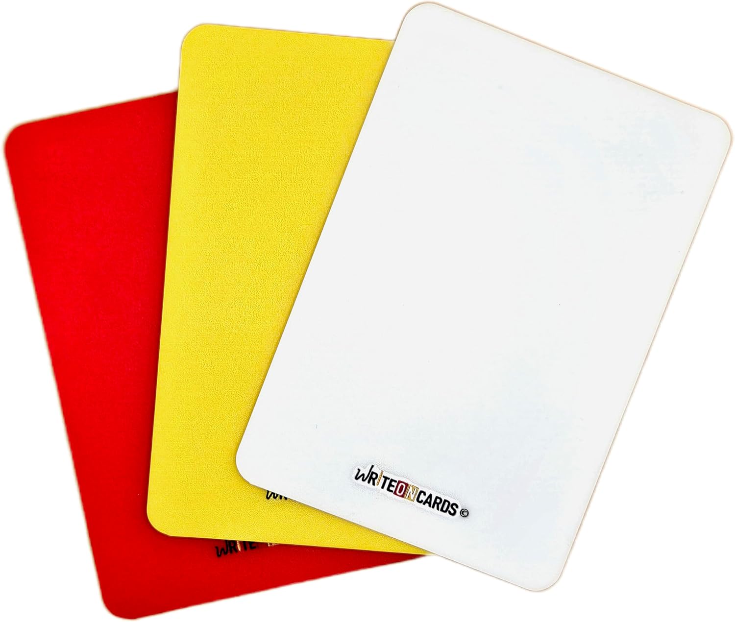 WRITEonCARDS Rewriteable Referee Cards for Soccer: Red, Yellow, and White (AR) Open Cards