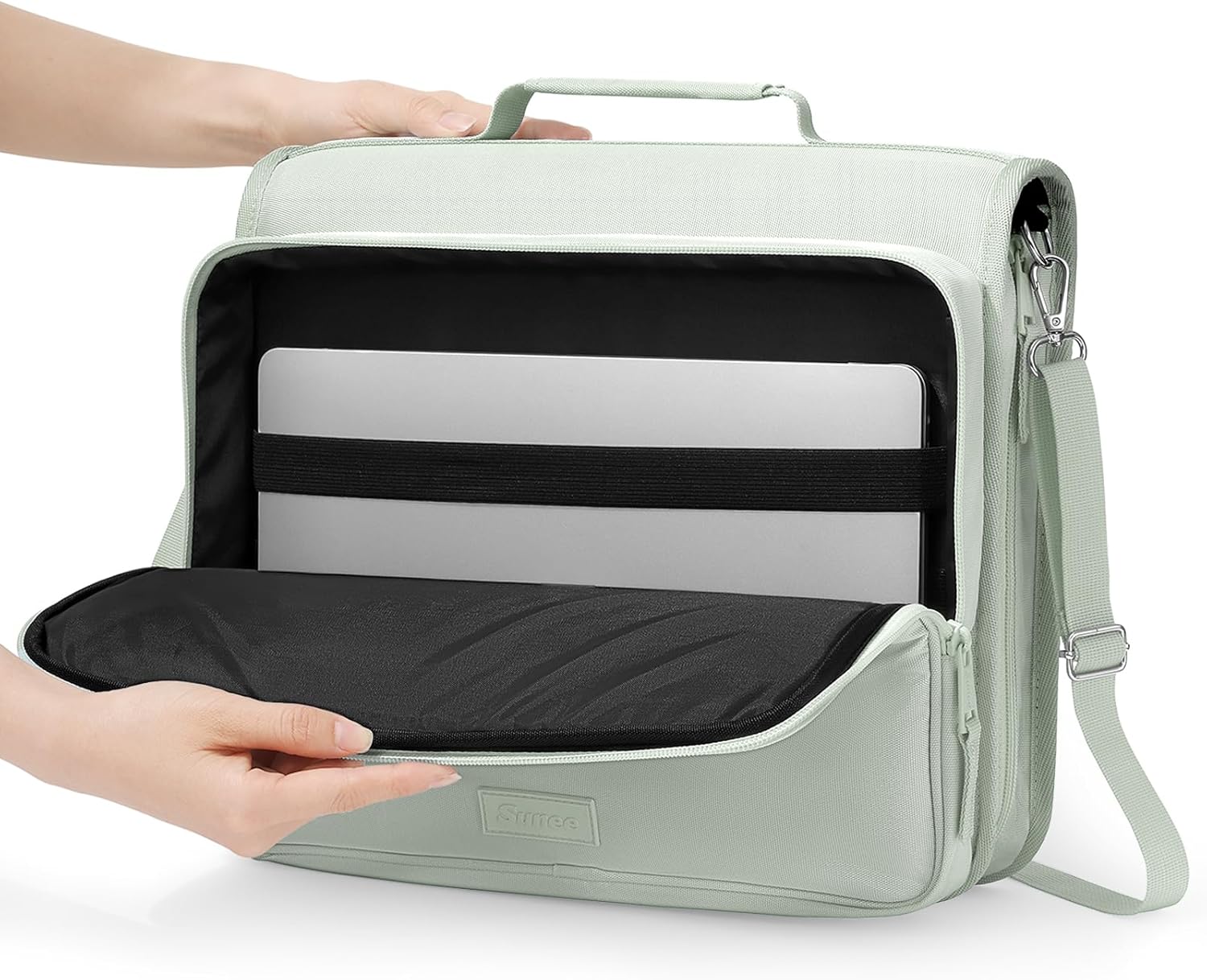 SUNEE Zipper Binder 3 Ring 2-Inch in Sage Green Features a Shoulder Strap, 13 Inch Laptop Pocket, with Multiple Storage Pockets. Ideal Organizer for Middle School Students