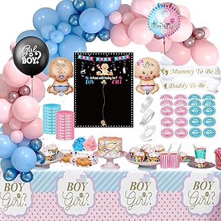 Luftballon Gender Reveal Party mit Tischtuch, Abstimmung Poster - Boy or Girl Babyparty Geschlecht Offenbaren Ballon mit Team Konfetti für Baby Shower Deko
