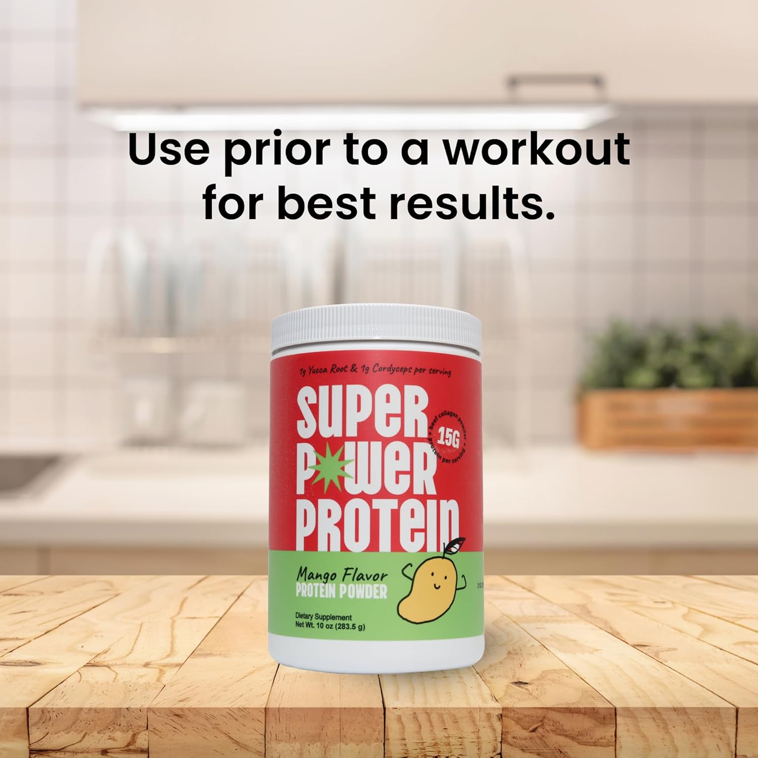 Hydrolyzed Beef Collagen Peptides Powder with Cordyceps & Yucca Root - Supports Muscle Recovery, Gut & Joint Health - Mango Flavor Protein Powder, 10oz