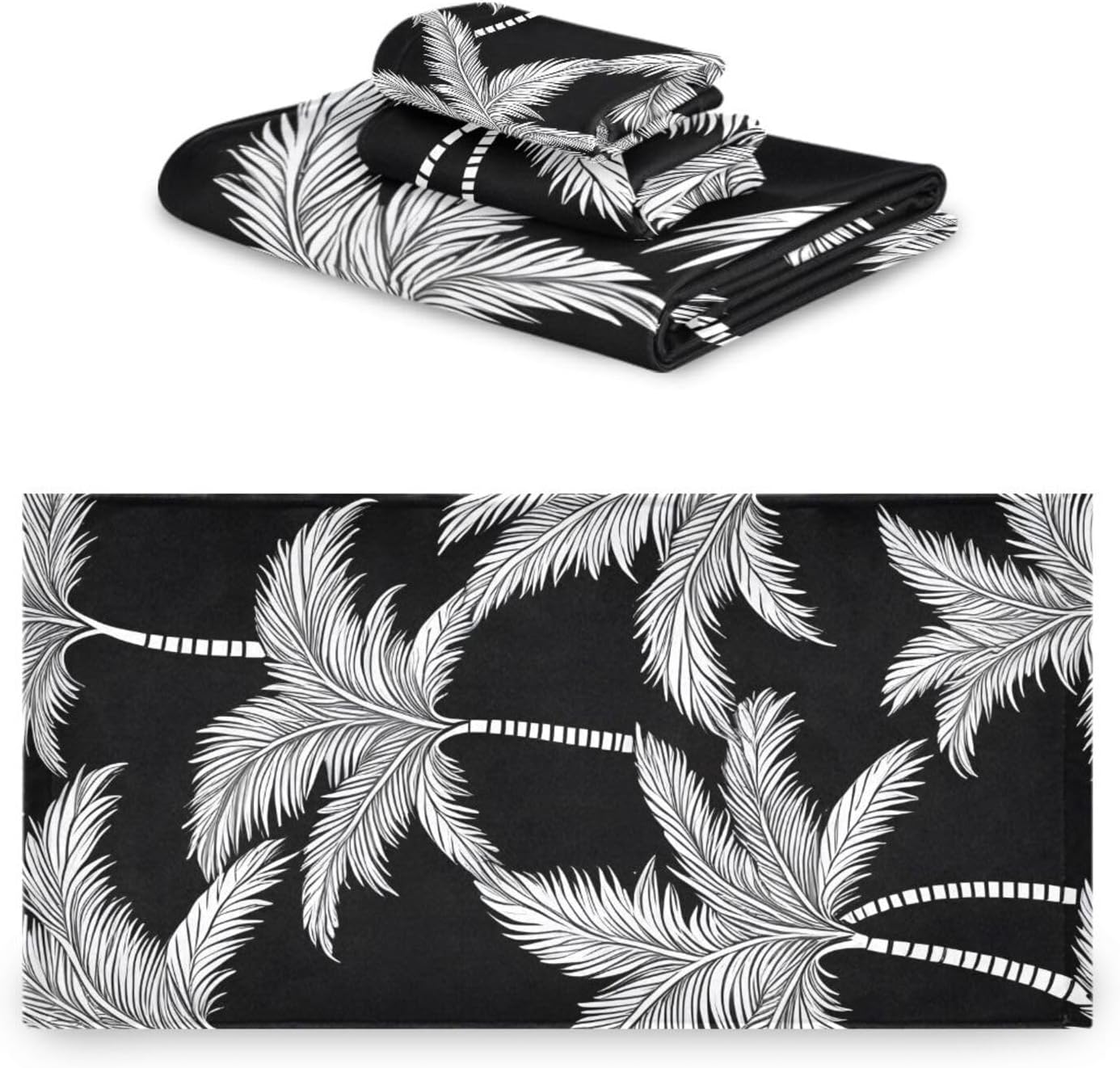 Bath Towels 3PCS Hawaiian Palm Tree Black Bathroom Towel for Face Hand Absorbent Washcloth for Gym Bathing Home Shower