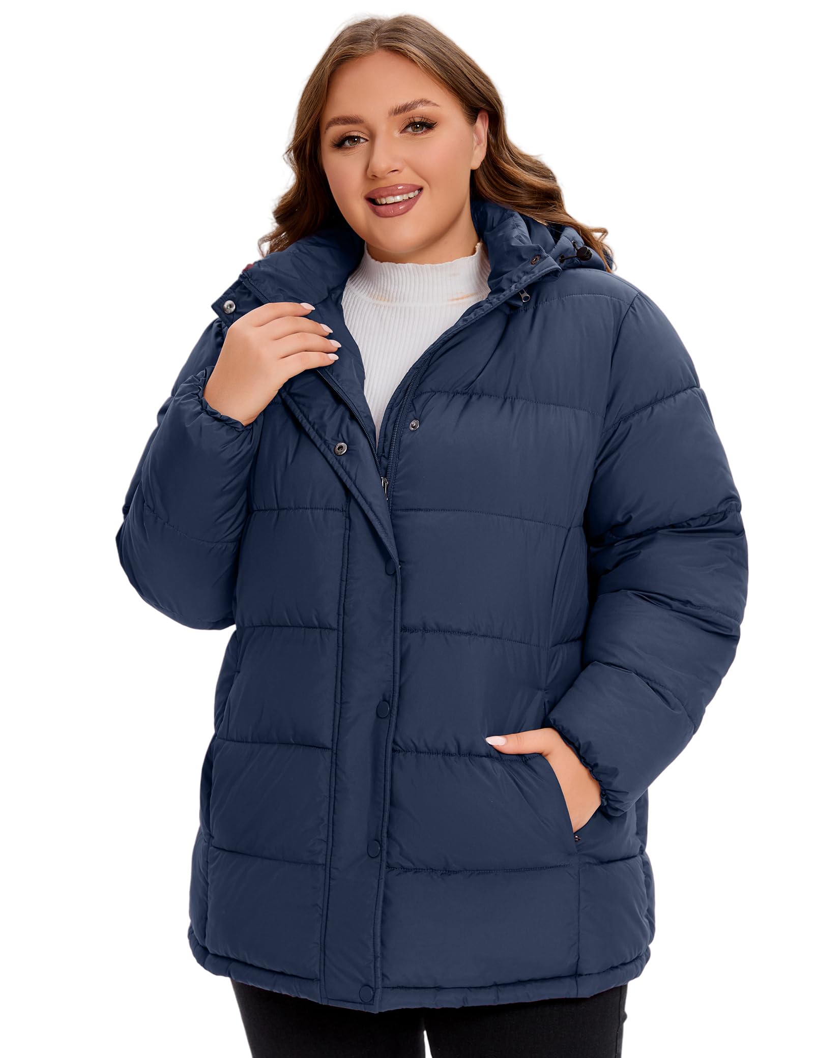 WINDMILL Piumino da donna per taglie forti, caldo cappotto invernale con cappuccio (1X-6X)
