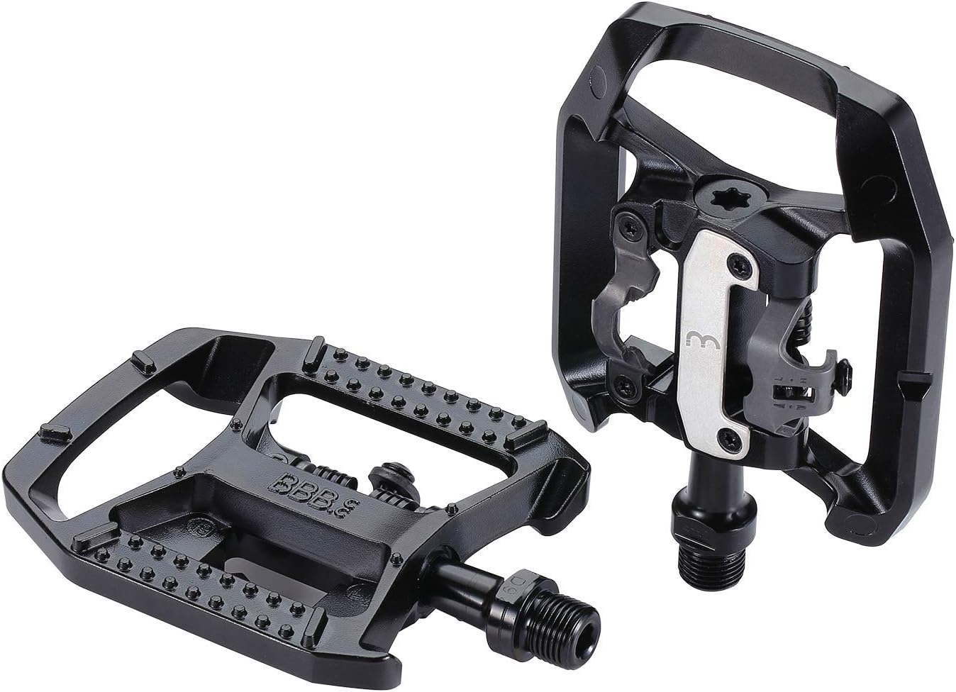 BBB Cycling Road Bike Dual Function Pedals with Cleats SPD & Flat 9/16" Durable Aluminium Cage Adjustable Tension for MTB E-MTB Urban E-Road DualChoice BPD-61