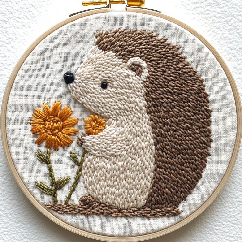 Punch Needle Kit for Beginners: Punch Stitching Kit for Adults Featuring Hedgehog and Flower Patterns, Great for Art and Craft Projects — image 1