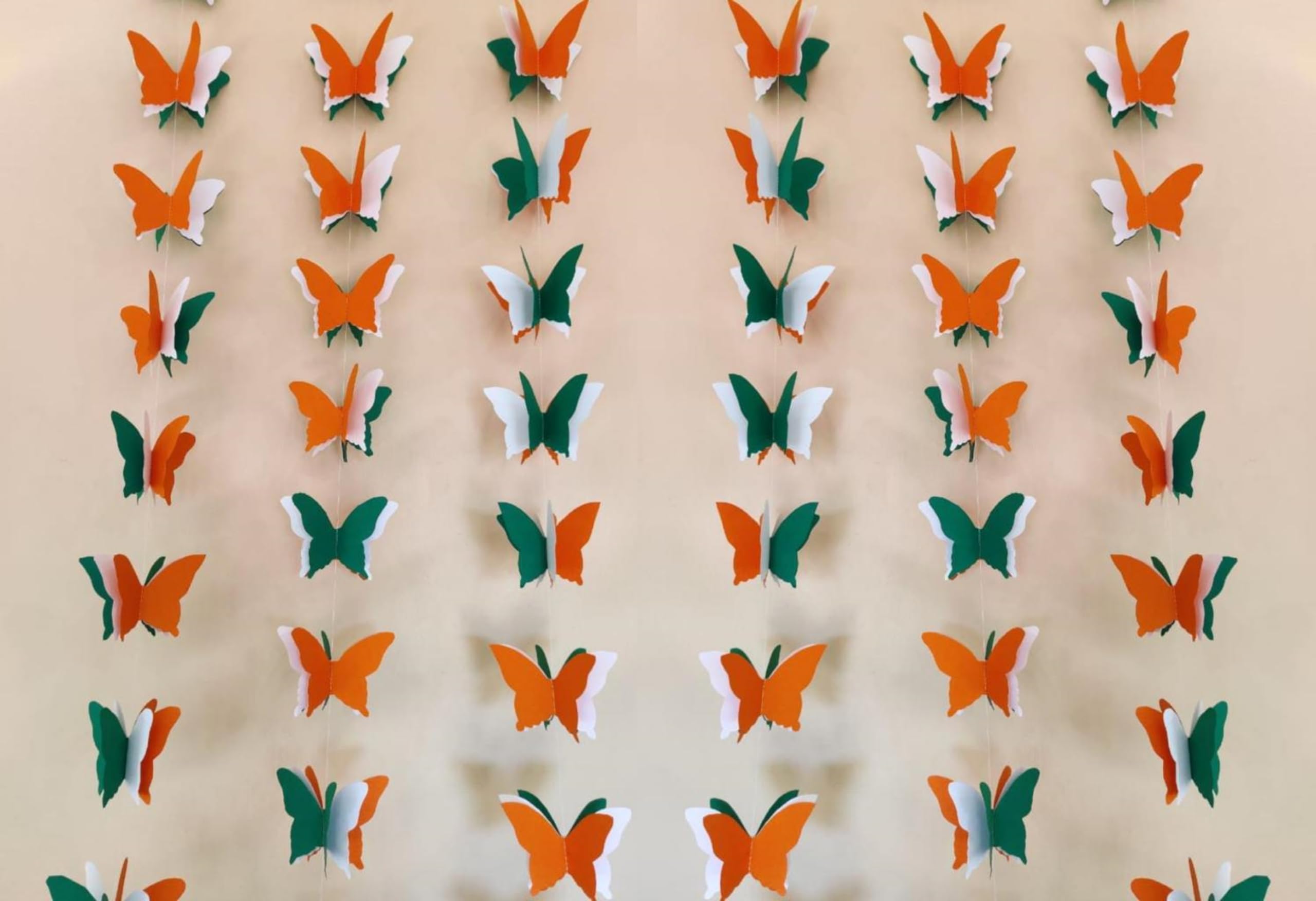 Atpata Funky 6pcs. 6ft Butterfly Paper Cutout 3D Tri-Colour Hangings Patriotic Decor for Republic Day Independence Day Tiranga Theme - Flag Colors, Easy to Hang, Perfect for Celebrations