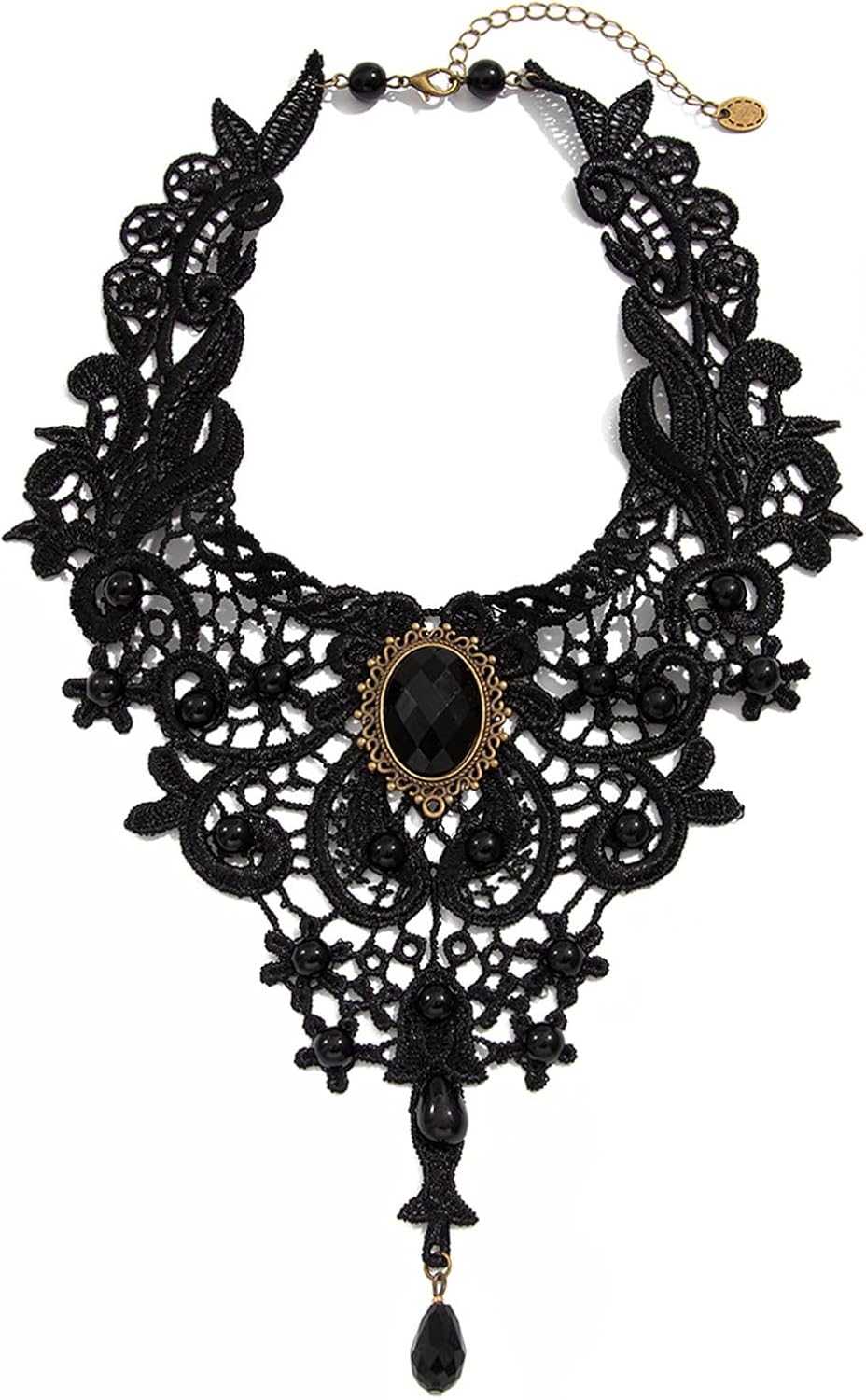 PINK TOWN Gothic Lace Choker Necklace for Women,Vintage Red Black Crystal Pendant Necklaces Punk Style Vampire Necklace Hollowed Out Layer Necklaces Halloween Jewelry Accessories