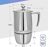 Vista 7 de VeoHome Stovetop Espresso Coffee Maker - 10 Cups 500ml Multi-Stove Stainless Steel Induction Moka Pot - Unbreakable and Dishwasher-Safe Italian