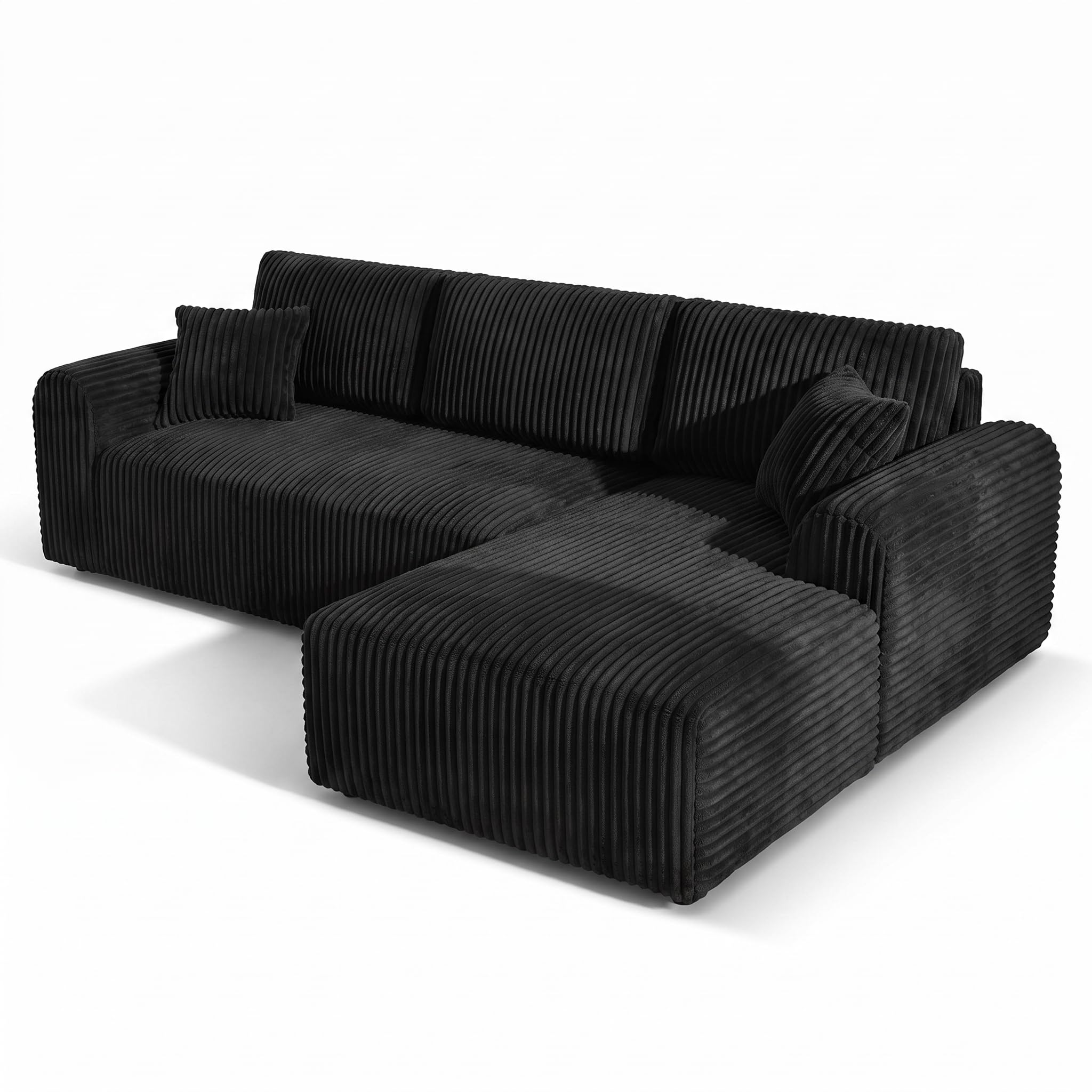 KEIKI 109" Corduroy L-Shaped Sectional Sofa with Left Chaise, Black