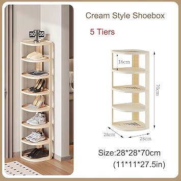 Vertical Shoe Rack Organizer, Large Capacity Shelves, Space Saving Shoe Tower for Closet Bedroom Corner, Freestanding Shoe Rack for Entryway, Open Storage Racks(Beige)