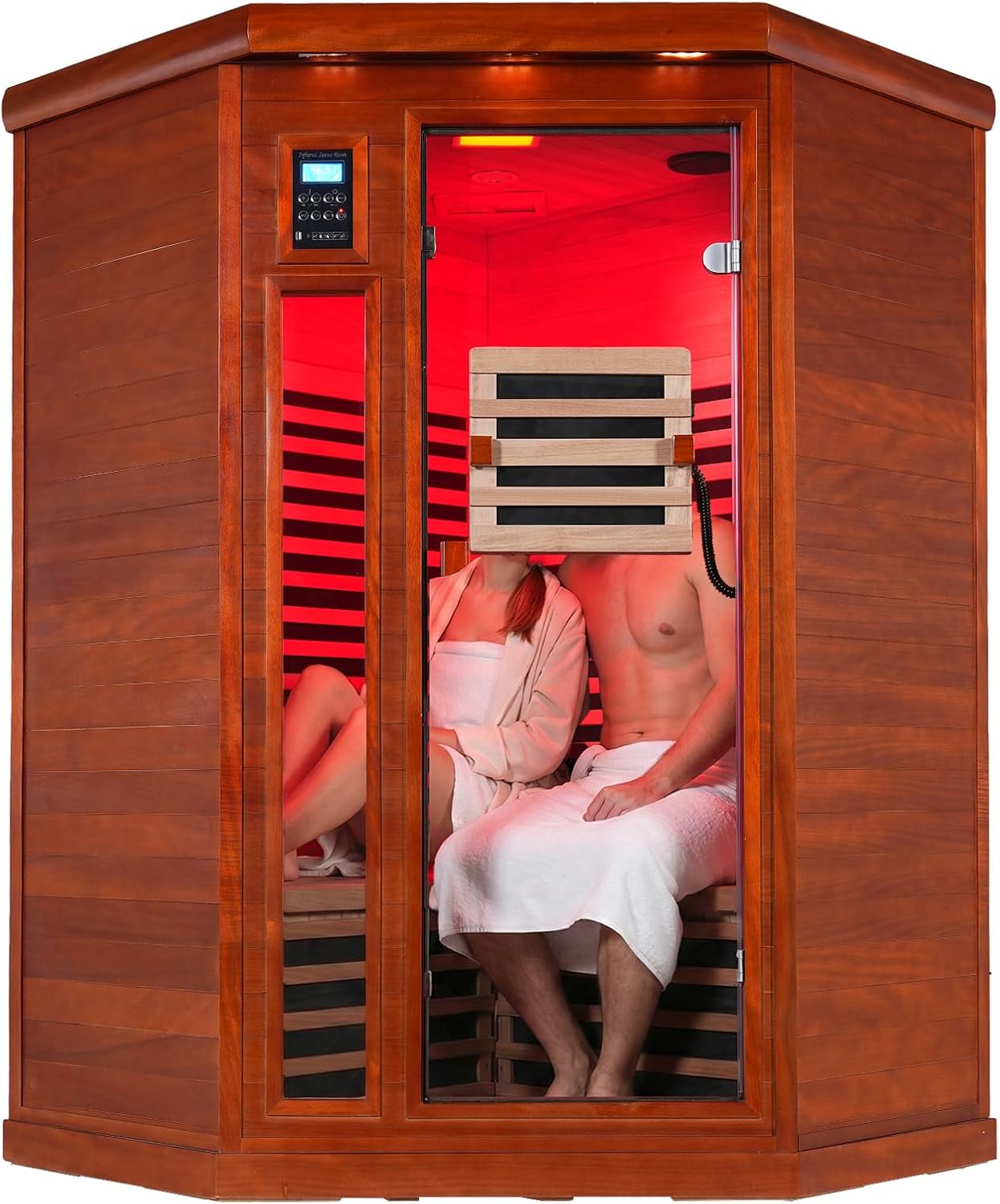 2-Person Full Spectrum Infrared Sauna with FDA-Certified Red Light Therapy, Fast Heat-Up 2190W 110V, Low EMF Carbon Fiber Dry Sauna, Canadian Hemlock for Home