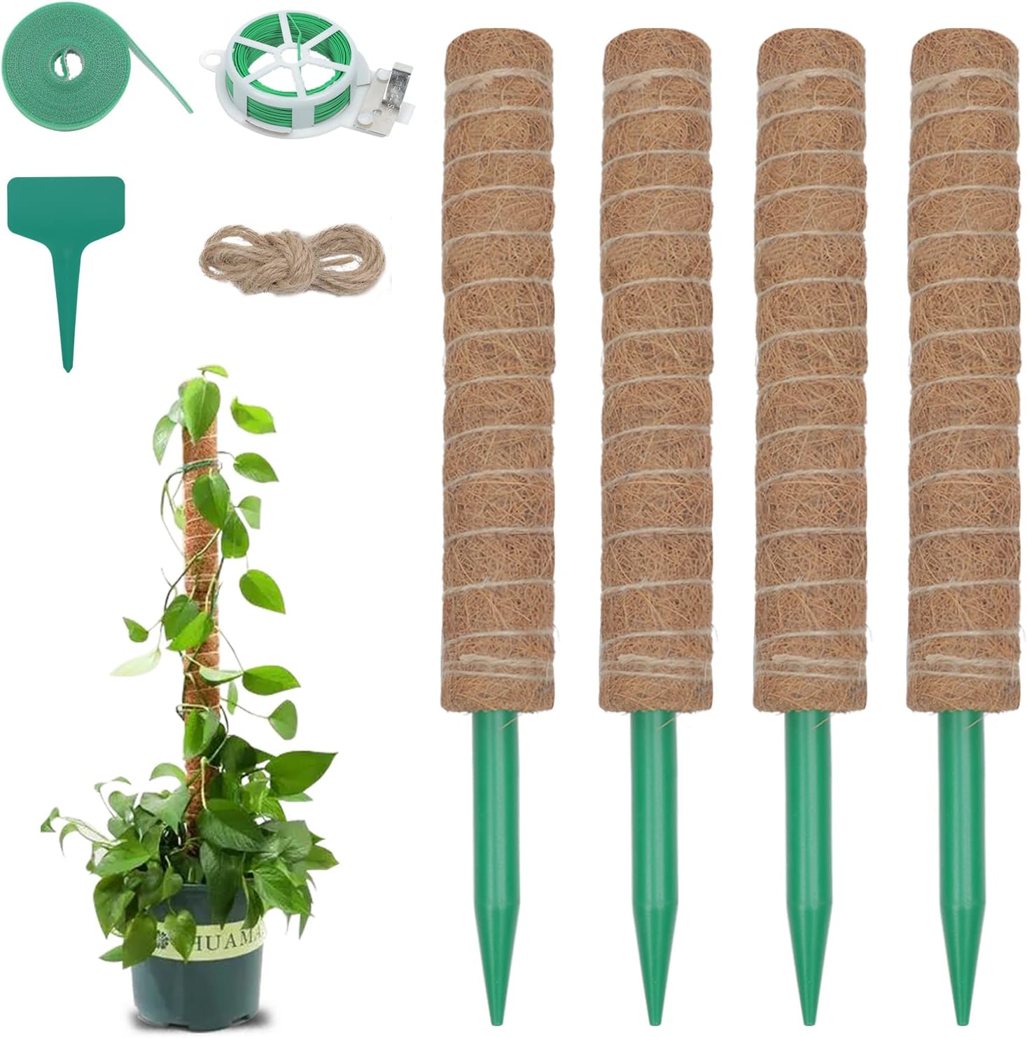 RichBring Moss Pole for Climbing Plants,4 Pack Coir Pole,Plant Support Extension for Monstera Deliciosa, Sphagnum,Pothos and Other Indoor Plant to Grow Upwards