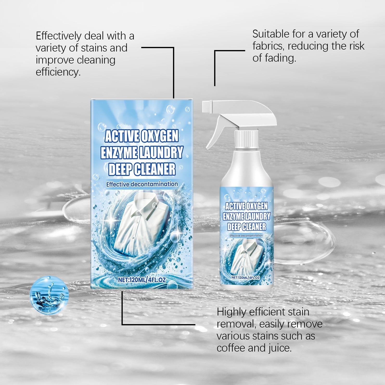 Leistungsstarkes Wäschefleckenentferner-Spray, sanfter Wäschefleckenentferner ohne Spülung, aktiver Enzymfleckenentferner für Kleidung, Mehrzweck-Stofffleckenreiniger, Tiefenfleckenentferne (5pcs)