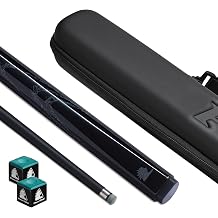 POWERGLIDE Fiberglass Snooker Cue Case & Set | Stylish Black 2-Piece Pool Cue | Soft Touch EVA Protective Blackwatch Cover | Green Chalk | Precision Engineered Joint | Full Size 147cm | 10mm Tip