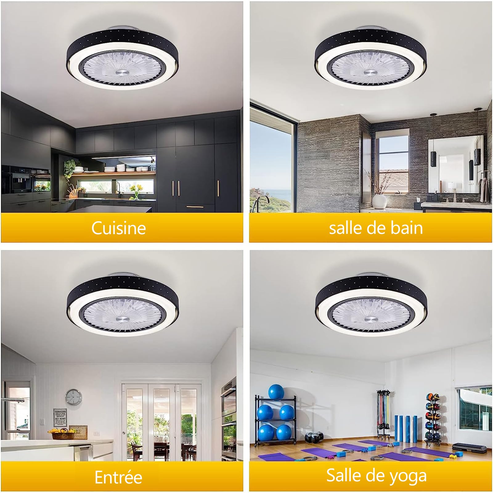 Ventilateur De Plafond Avec Lumière LED - 48cm, 6 Vitesses Réversibles, 3 Couleurs, Mémoire - Silencieux Pour Cuisine/Chambre - 13