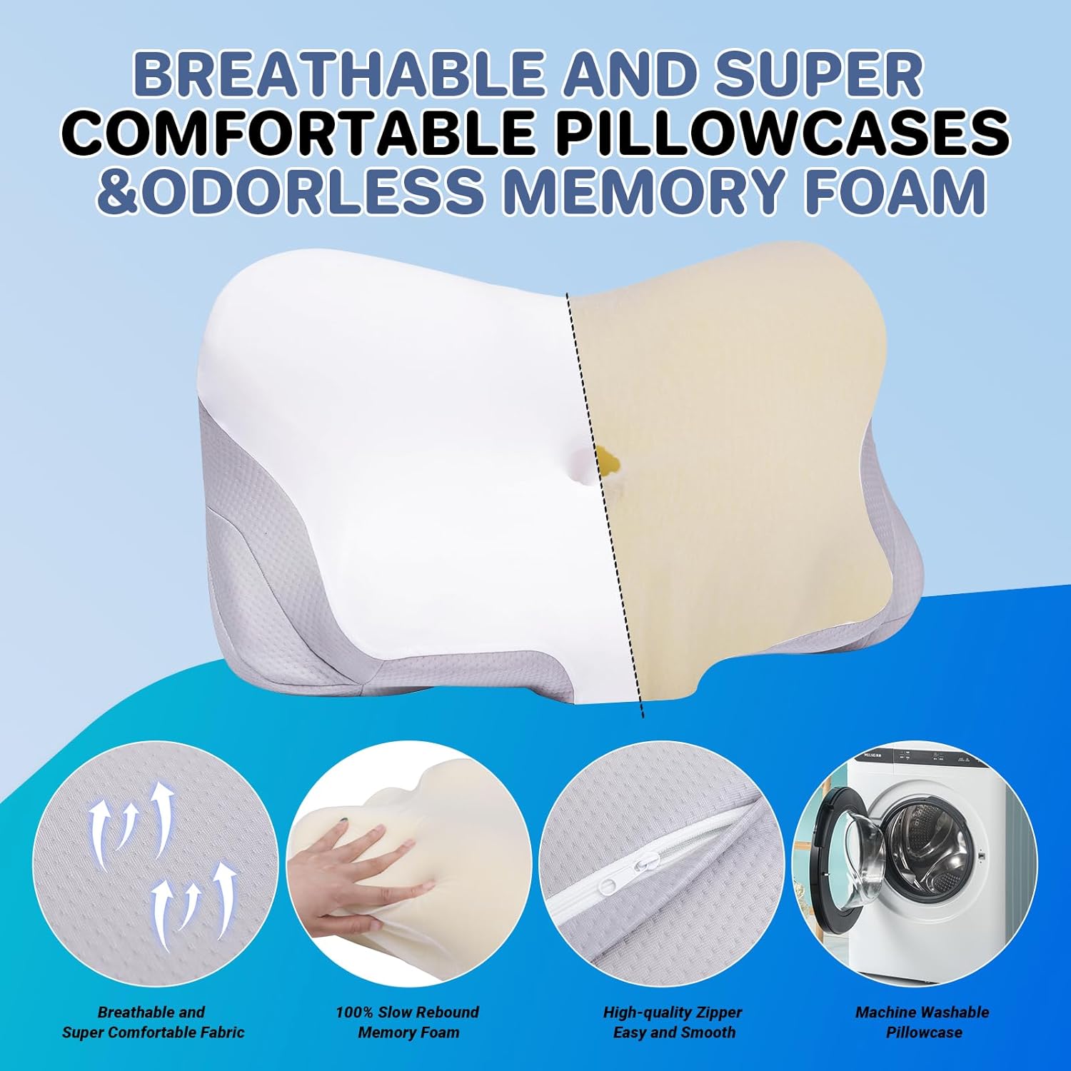 Cervical Neck Pillow for Sleeping, Memory Foam Pillows Ergonomic Contour Bed Pillow Side Sleeper Pillows for Adults, Neck Support Pillow for Back Stomach Sleepers