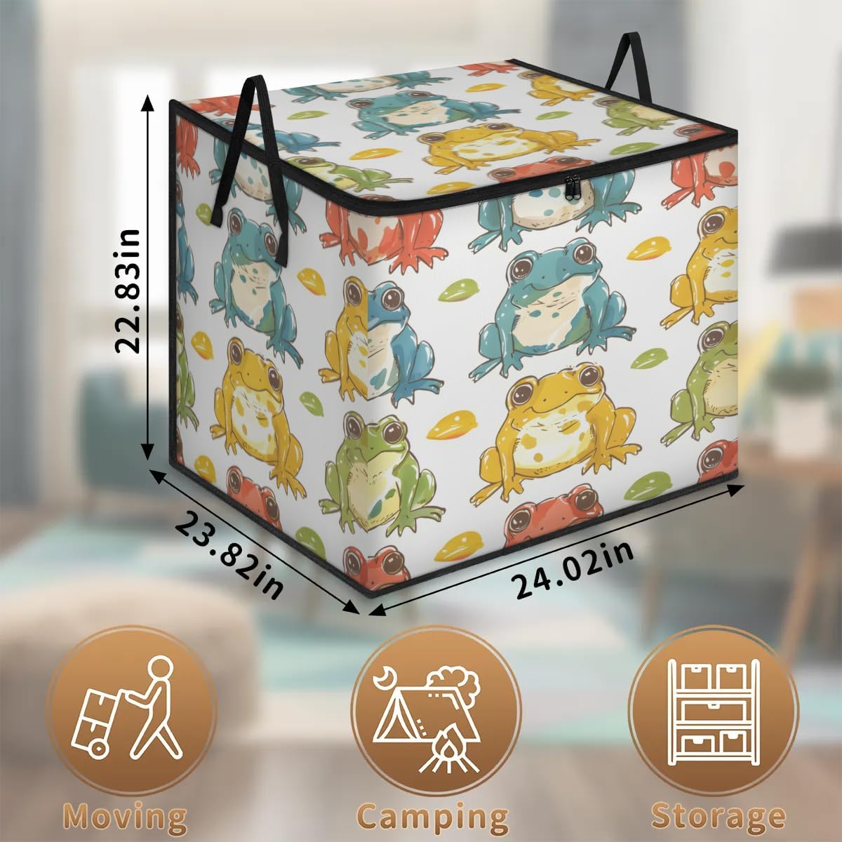 Honeybaby 214L Extra Large Comforter Storage Bag Colorful Frogs Storage Totes with Lids Waterproof Closet Organizer Folding Blanket Storage Bags for Clothes Bedding Pillows
