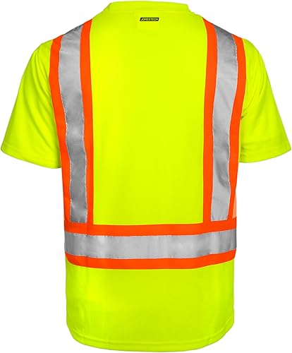 Miniatura 3 de JORESTECH Camisa de trabajo de seguridad de manga corta, rayas reflectantes de dos tonos de alta visibilidad, cumple con ANSI, paquete de 5,